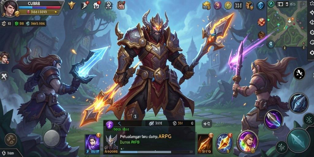 Screenshot gameplay menunjukkan aksi seru dalam pertarungan ARPG.