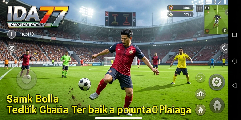 Screenshot utama IDA777 menampilkan aksi seru permainan sepak bola.