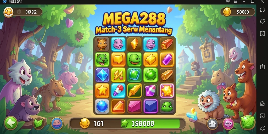 Tampilan gameplay seru dari MEGA288 yang penuh warna.