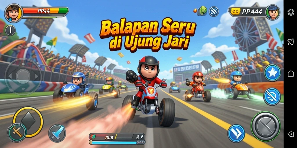 Screenshot gameplay PP444 menampilkan aksi balapan seru.