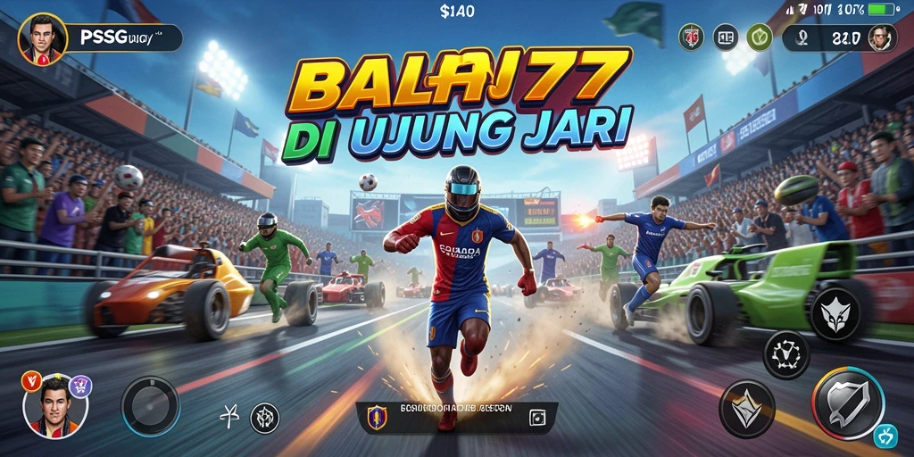 Screenshot PSG77 menampilkan aksi balapan mendebarkan dengan mobil kustomisasi.